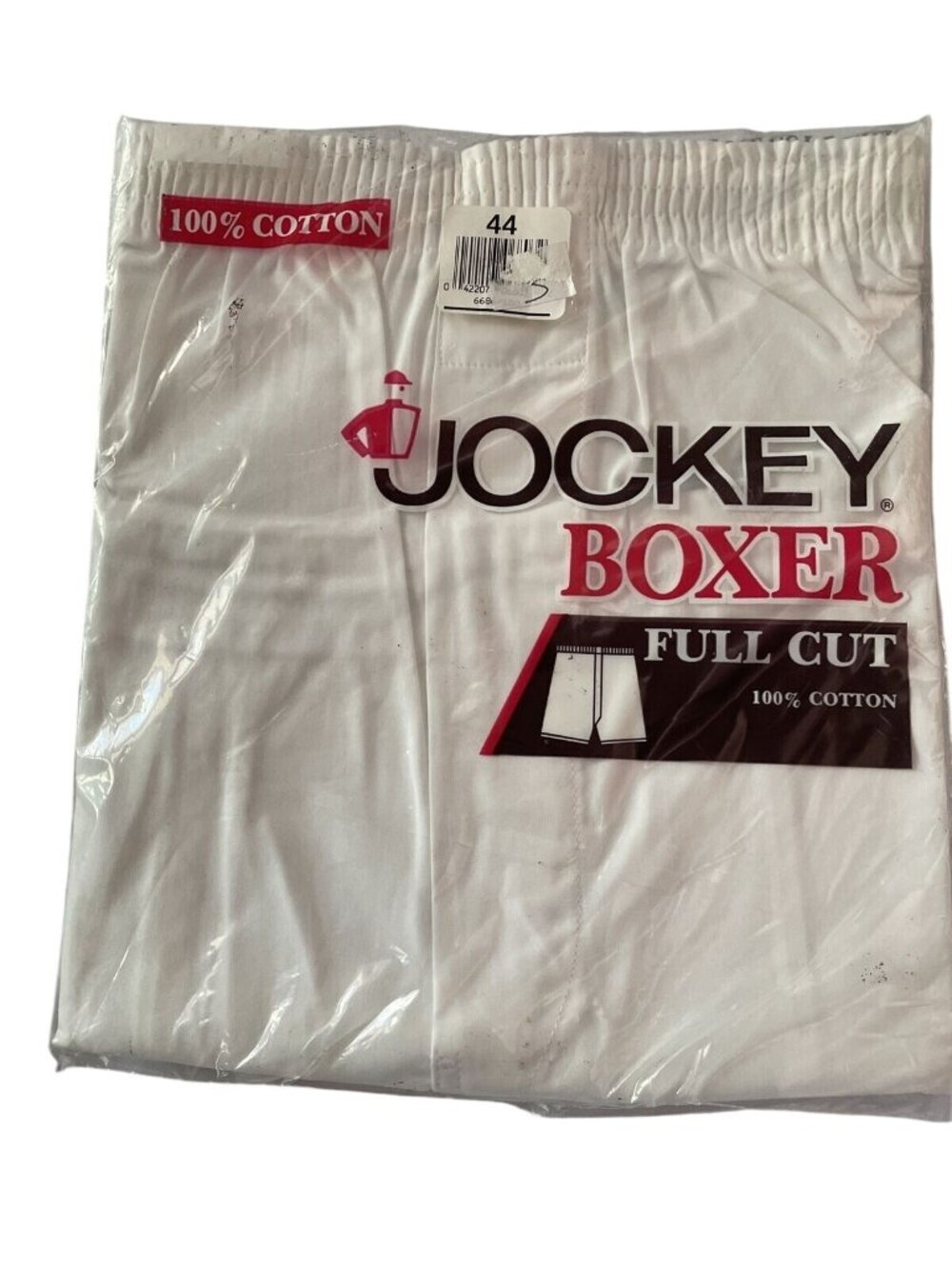 90's Vintage Jockey Mens Full Cut Cotton Boxer Shorts Style 6686 Size 44 White